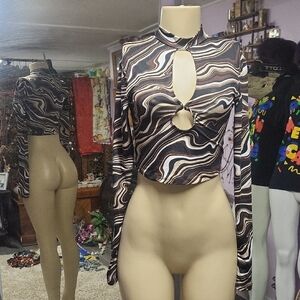 Streetwear Society Black and Brown Swirl Crop Top